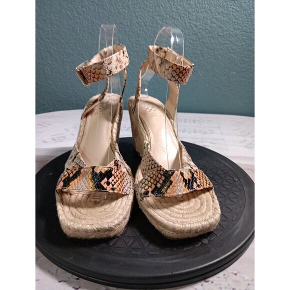 Vince Camuto Meehan Size 8.5 Snake Embossed Espadrilled Wedge Ankle Strap Square - Picture 3 of 9